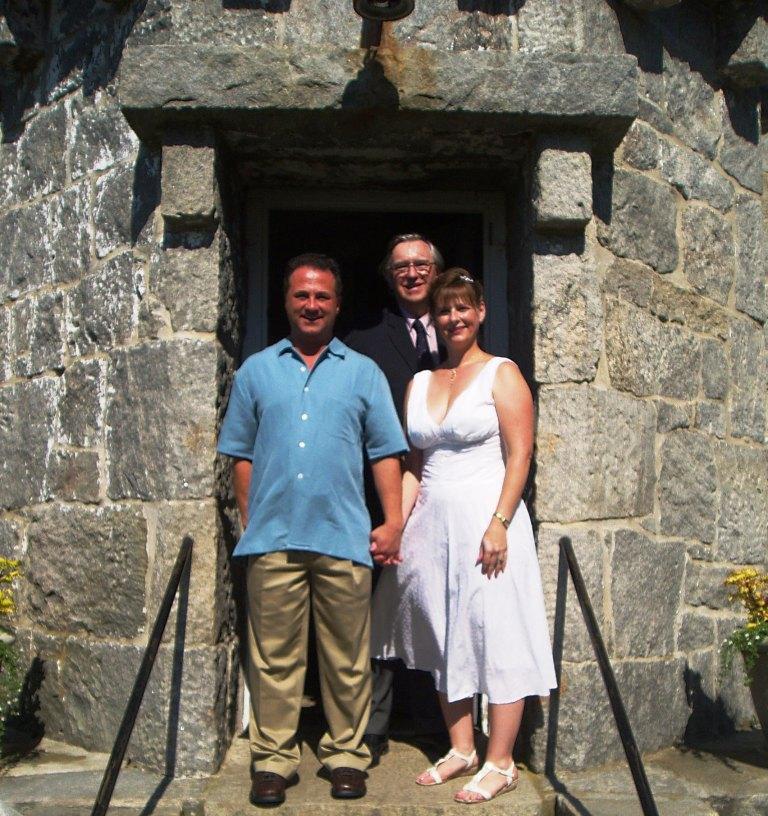 Kathleen, Michael, and Ernest after the wedding at Stonington Lighthouse Museum, in Stonington, CT