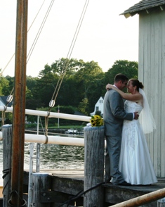 Jennifer and Kevin after their riverside wedding at Mystic Seaport.